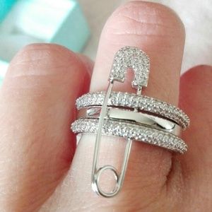 Trendy Safety Pin Cubic Zirconia 4 Piece Ring Set